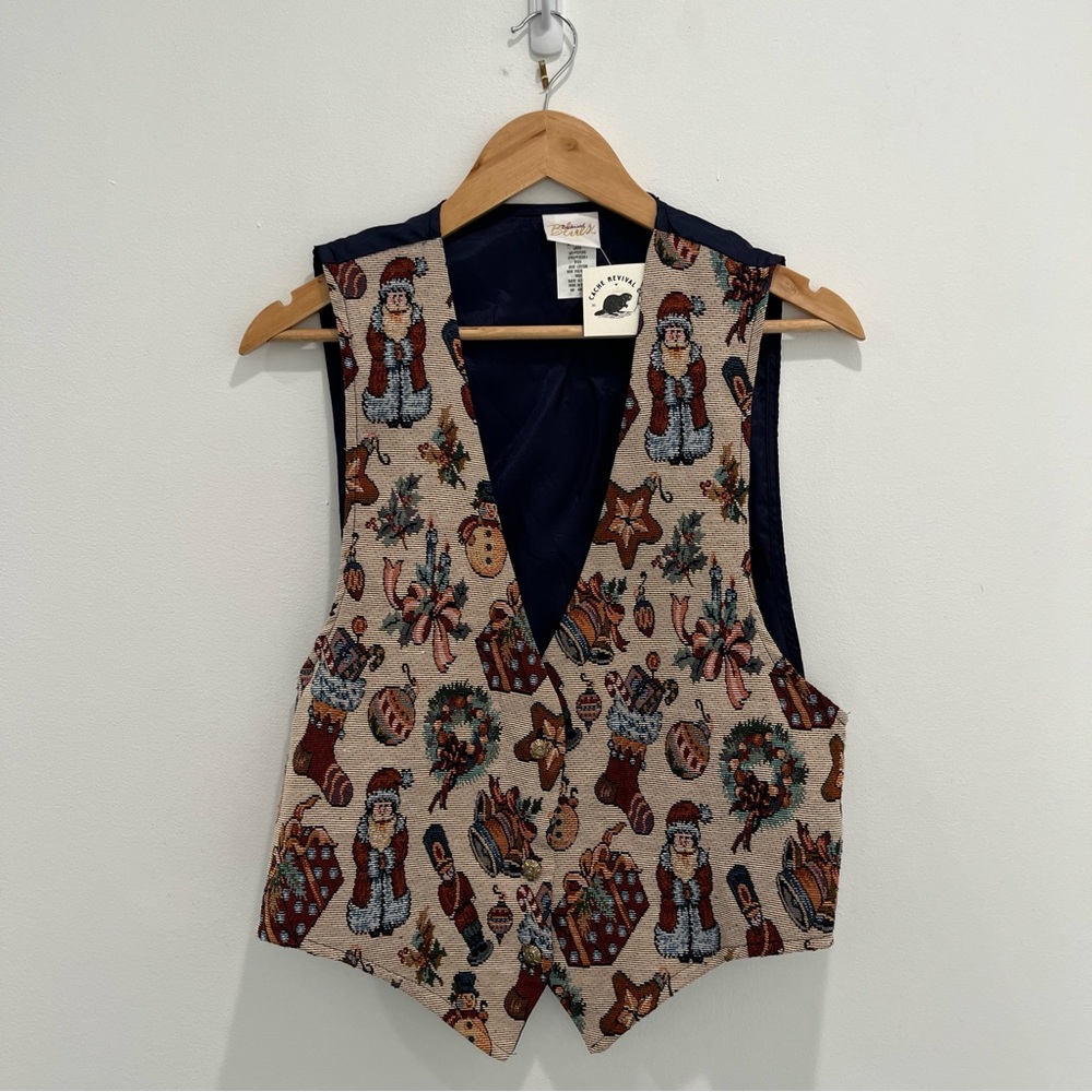 BACKROAD BLUES 90s Vintage Holiday Festive Patterned Tapestry Vest | Women’s L
